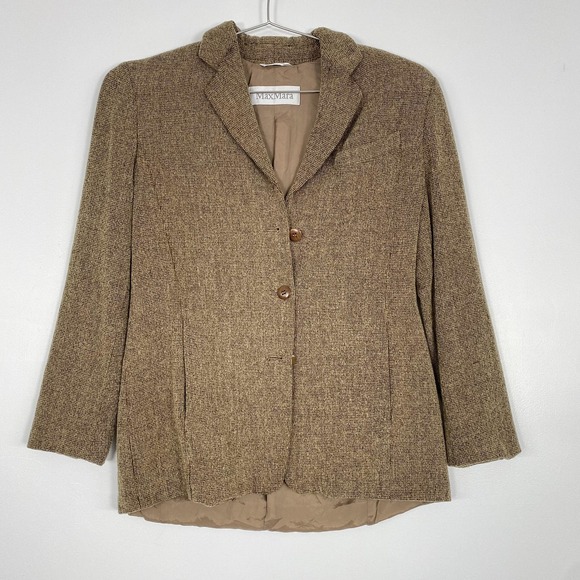 Max Mara Blazer Womens 38 Brown Wool Nylon Check Tweed Jacket Made In Italy